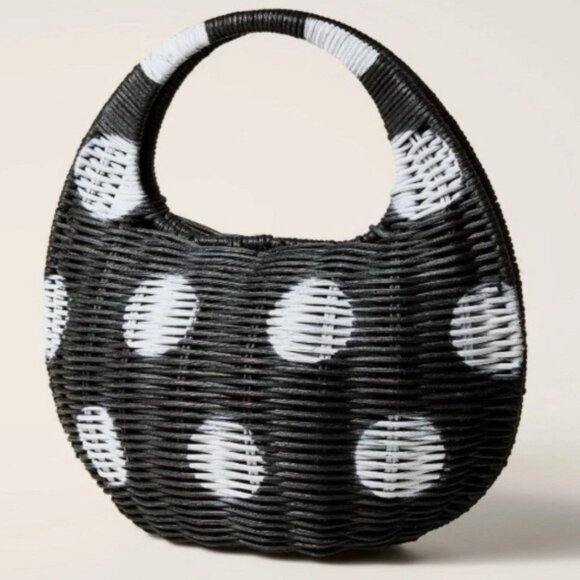 NWT Black and White Kate Spade Polka Dot Wicker Handbag - Picture 3 of 4